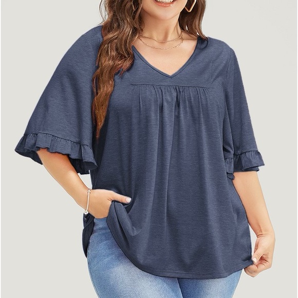 BloomChic Tops - BloomChic Blue V Neck Ruffle Short Sleeve Top Plus Size 22/24 3X